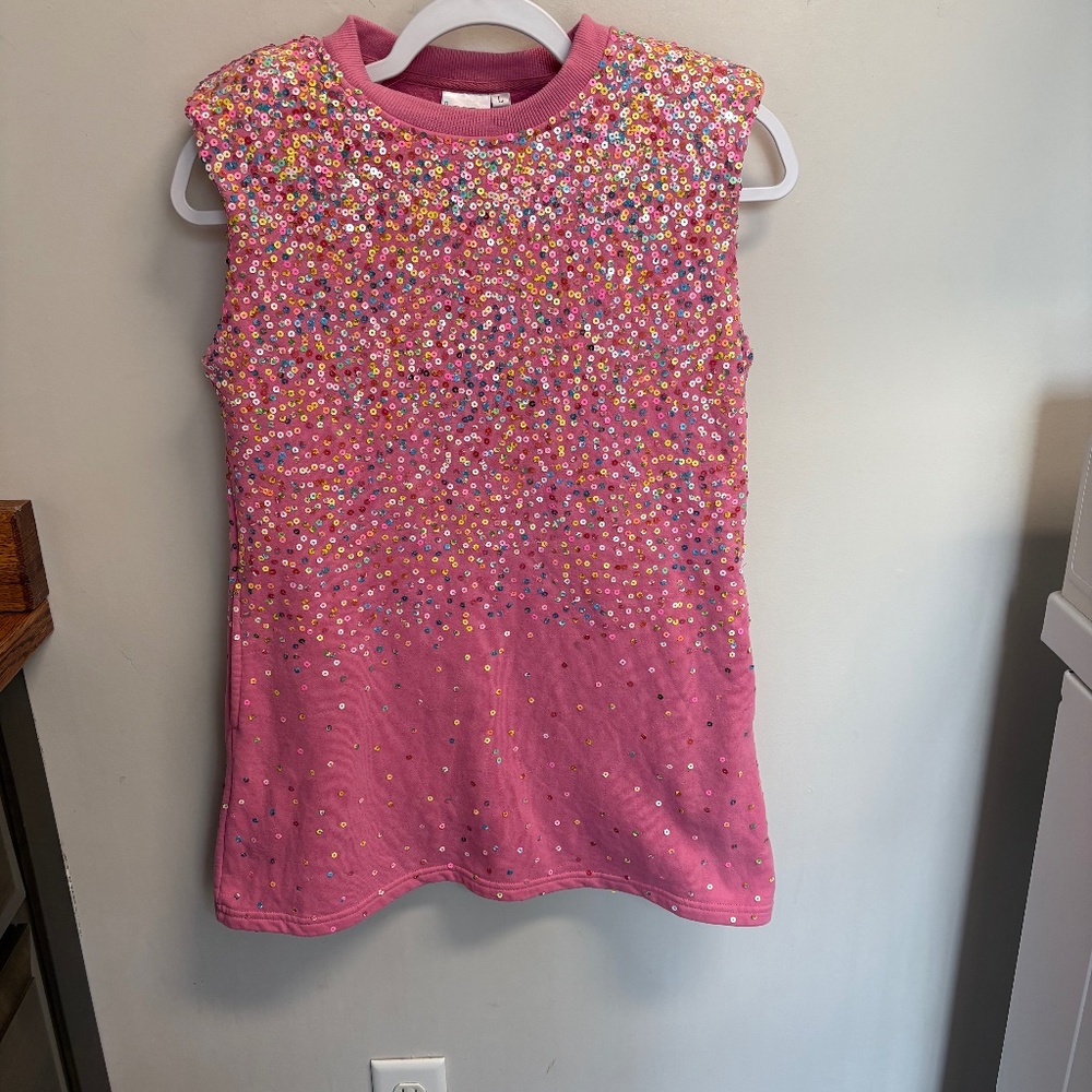 QUEEN OF SPARKLES Pink Sequin Sleeveless Dress Size L